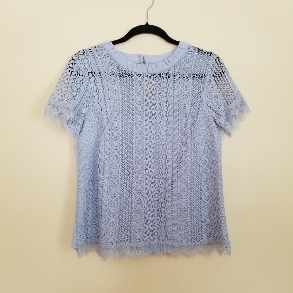LC Lauren Conrad Light Blue Lace Top Size M